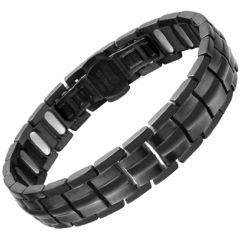 ***COI Titanium Black/Silver Bracelet With Steel Clasp(Length: 8.85 inches)-00997BB