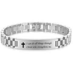 ***COI Titanium Black/Gold Tone/Silver Cross Prayer Bracelet With Steel Clasp(Length: 8.27 inches)-00999BB