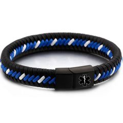 ***COI Black Titanium Medical Alert Genuine Leather Bracelet With Steel Clasp(Length: 8.27 inches)-01000BB
