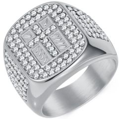 ***COI Titanium Gold Tone/Silver Cross Ring With Cubic Zirconia-01001BB