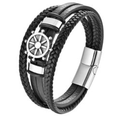 ***COI Titanium Ship's Steering Wheel Genuine Leather Bracelet With Steel Clasp(Length: 8.27 inches)-01004BB
