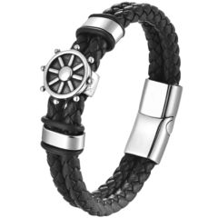 ***COI Titanium Ship's Steering Wheel Genuine Leather Bracelet With Steel Clasp(Length: 8.27 inches)-01005BB