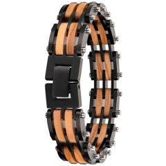 ***COI Black Titanium Koa Wood Bracelet With Steel Clasp(Length: 8.66 inches)-01006BB