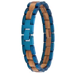 ***COI Titanium Blue/Silver/Rose/Gold Tone Koa Wood Bracelet With Steel Clasp(Length: 8.66 inches)-01007BB