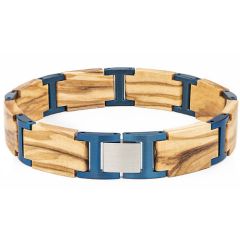 ***COI Titanium Blue/Gold Tone Koa Wood Bracelet With Steel Clasp(Length: 8.66 inches)-01008BB
