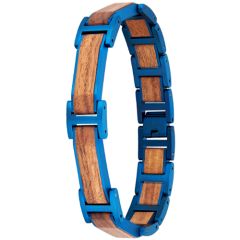 ***COI Titanium Blue/Black Koa Wood Bracelet With Steel Clasp(Length: 8.66 inches)-01009BB