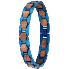 ***COI Titanium Blue/Black Koa Wood Bracelet With Steel Clasp(Length: 8.66 inches)-01013BB