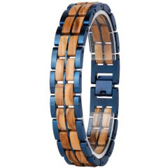 ***COI Titanium Blue/Black Koa Wood Bracelet With Steel Clasp(Length: 8.66 inches)-01014BB