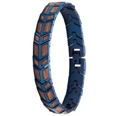 ***COI Titanium Blue/Black Koa Wood Bracelet With Steel Clasp(Length: 8.66 inches)-01015BB
