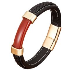 ***COI Gold Tone Titanium Carol Genuine Leather Bracelet With Steel Clasp(Length: 8.27 inches)-01026BB