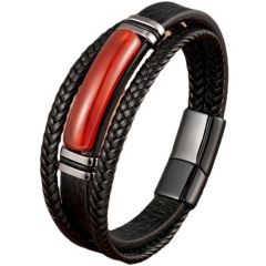 ***COI Titanium Black Silver Carol Genuine Leather Bracelet With Steel Clasp(Length: 9.06 inches)-01031BB