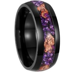 ***COI Black Titanium Amethyst Dome Court Ring With Gold Foil-01038BB