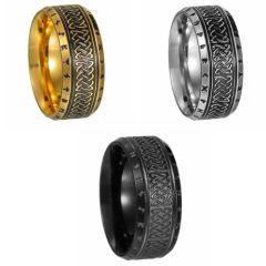 ***COI Titanium Black/Gold Tone/Silver Trinity Knots Celtic Ring-01039BB