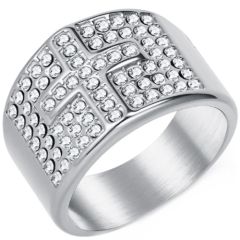 ***COI Titanium Gold Tone/Silver Cross Ring With Cubic Zirconia-01040BB