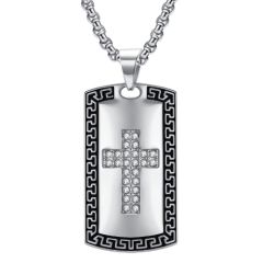 ***COI Titanium Black Gold Tone/Silver Cross Celtic Tag Pendant With Cubic Zirconia-01041BB
