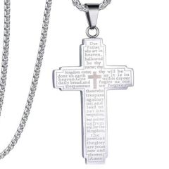 ***COI Titanium Black/Gold Tone/Silver Cross Prayer Pendant-01042BB