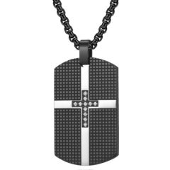 ***COI Titanium Black Gold Tone/Silver Cross Tag Pendant With Cubic Zirconia-01043BB