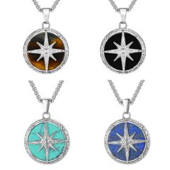 ***COI Titanium Compass Pendant With Semi-Precious Stone-01044BB