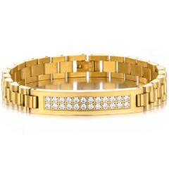 ***COI Titanium Gold Tone/Silver Cubic Zirconia Bracelet With Steel Clasp(Length: 8.07 inches)-01047BB