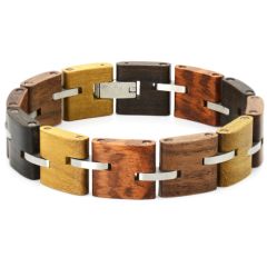 ***COI Titanium Black/Silver Koa Wood Bracelet With Steel Clasp(Length: 8.27 inches)-01049BB