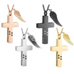 ***COI Titanium Black/Gold Tone/Rose/Silver Cremation Cross Pendant For Ashes of Pets and People-01053BB