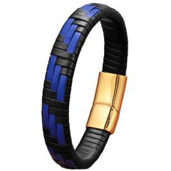 ***COI Gold Tone Titanium Genuine Leather Bracelet With Steel Clasp(Length: 7.48 to 9.07 inches)-01057BB