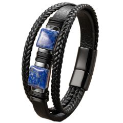 ***COI Titanium Lapis Lazuli Genuine Leather Bracelet With Steel Clasp(Length: 9.07 inches)-01058BB