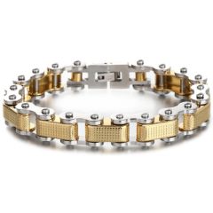 ***COI Titanium Gold Tone Silver Checkered Flag Pattern Bracelet With Steel Clasp(Length: 9.06 inches)-01062BB