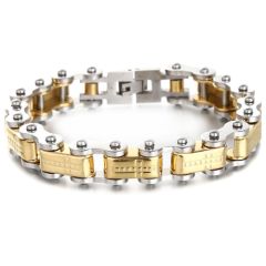 ***COI Titanium Gold Tone Silver Cross Bracelet With Steel Clasp(Length: 9.06 inches)-01063BB