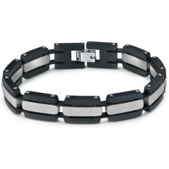 ***COI Titanium Black Gold Tone/Silver Bracelet With Steel Clasp(Length: 8.66 inches)-01065BB