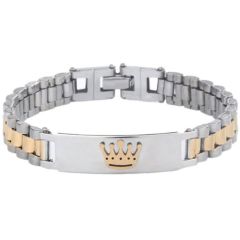 ***COI Titanium Gold Tone Silver King Crown Bracelet With Steel Clasp(Length: 8.27 inches)-01066BB