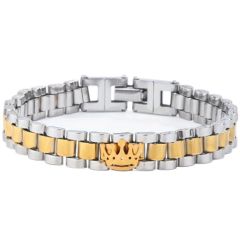 ***COI Titanium Gold Tone Silver King Crown Bracelet With Steel Clasp(Length: 7.87 inches)-01067BB