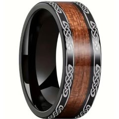 ***COI Black Titanium Celtic Knots Ring With Koa Wood-01069BB