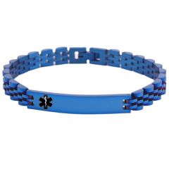 ***COI Blue Titanium Medical Alert Bracelet With Steel Clasp(Length: 8.27 inches)-01080BB