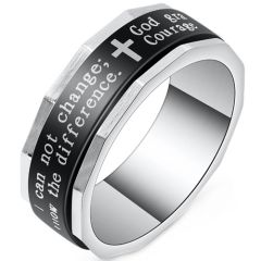 ***COI Titanium Black Silver Cross Prayer Rotating Ring-01087BB