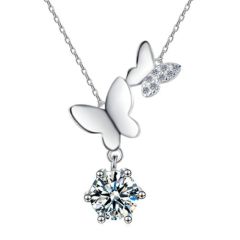 ***COI Sterling Silver 925 Butterfly 1 Carat Solitaire Moissanite Necklace(Length:19.68 inches)-01098BB