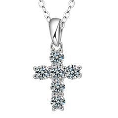 ***COI Sterling Silver 925 0.60ct Moissanite Cross Pendant-01100BB