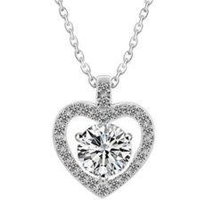 ***COI Sterling Silver 925 1 Carat Solitaire Moissanite Heart Pendant-01101BB