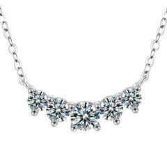***COI Sterling Silver 925 Gold Tone/Silver Five Moissanite Necklace(Length: 19.68 inches)-01105BB