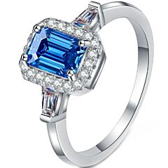***COI Sterling Silver 925 1 Carat Blue Moissanite Solitaire Ring-01109BB