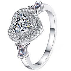 ***COI Sterling Silver 925 1 Carat Heart Moissanite Solitaire Ring-01112BB