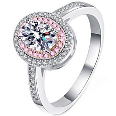 ***COI Sterling Silver 925 Rose Silver 1 Carat Oval Moissanite Solitaire Ring-01113BB