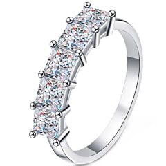 ***COI Sterling Silver 925 2 Carat Princess Cut Five Moissanite Ring-01123BB