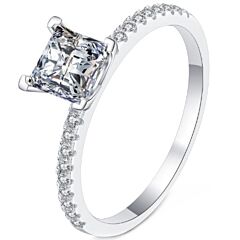 ***COI Sterling Silver 925 1 Carat Princess Cut Moissanite Solitaire Ring-01128BB