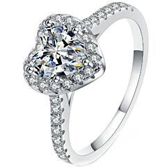 ***COI Sterling Silver 925 1 Carat Heart Moissanite Solitaire Ring-01132BB