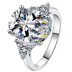 ***COI Sterling Silver 925 6 Carat Oval Moissanite Solitaire Ring-01140BB
