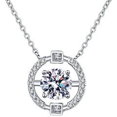 ***COI Sterling Silver 925 1 Carat Moissanite Solitaire Necklace(Length: 19.68 inches)-01145BB