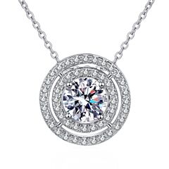 ***COI Sterling Silver 925 1 Carat Moissanite Solitaire Necklace(Length: 19.68 inches)-01147BB