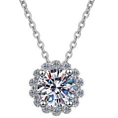 ***COI Sterling Silver 925 1 Carat Moissanite Solitaire Necklace(Length: 19.67 inches)-01149BB