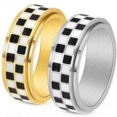 ***COI Titanium Gold Tone/Silver Checkered Flag Step Edges Ring-01151BB